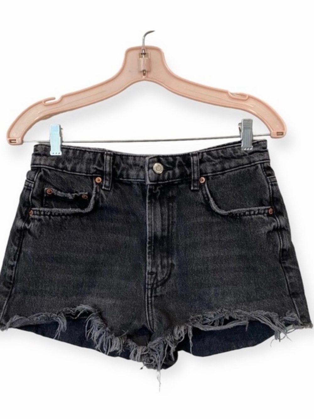 Zara Black Frayed Hem Denim Shorts high rise